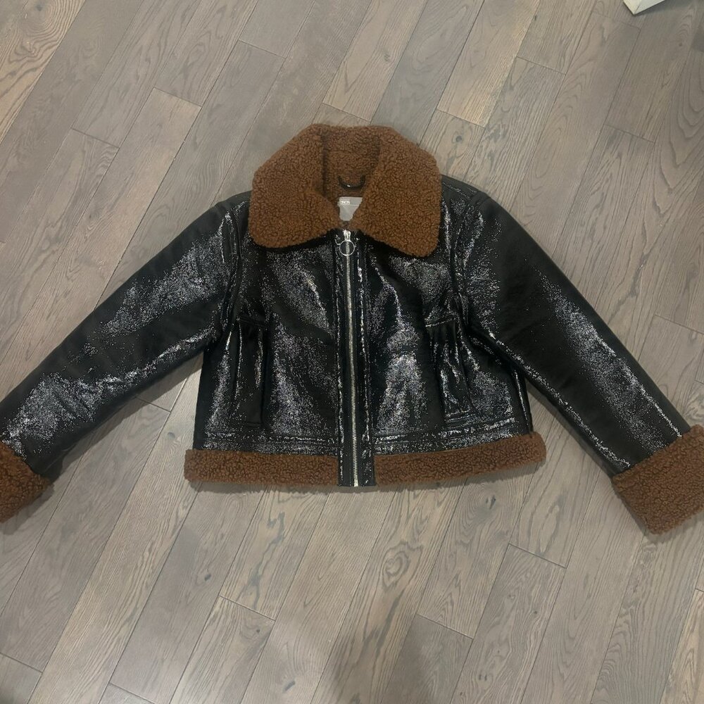ASOS Black Patent Cropped Jacket sz 2